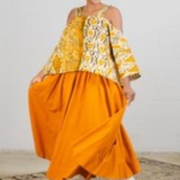 Kara Chic by NF Cold Shoulder One Size Fits Most Afrocentic Top Yellow/Black - Picture 2 of 5